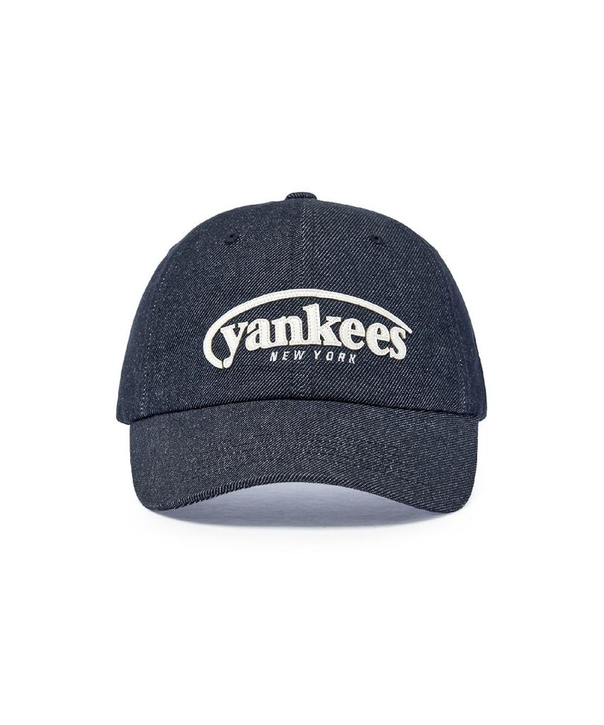 Emelbi Vintage Denim Curve Logo Unstructured Ball Cap Ny (Indigo)
