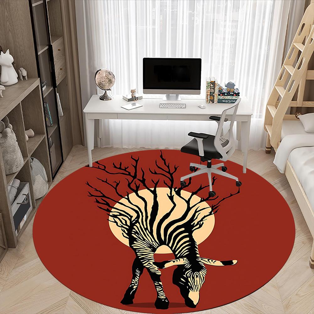 1pc Zebra Tree Office Round Area Rug, Indoor Mat Suitable ForOffice, Under Office Chairs Bedroom Living Room Home Decor, Room Deco D041