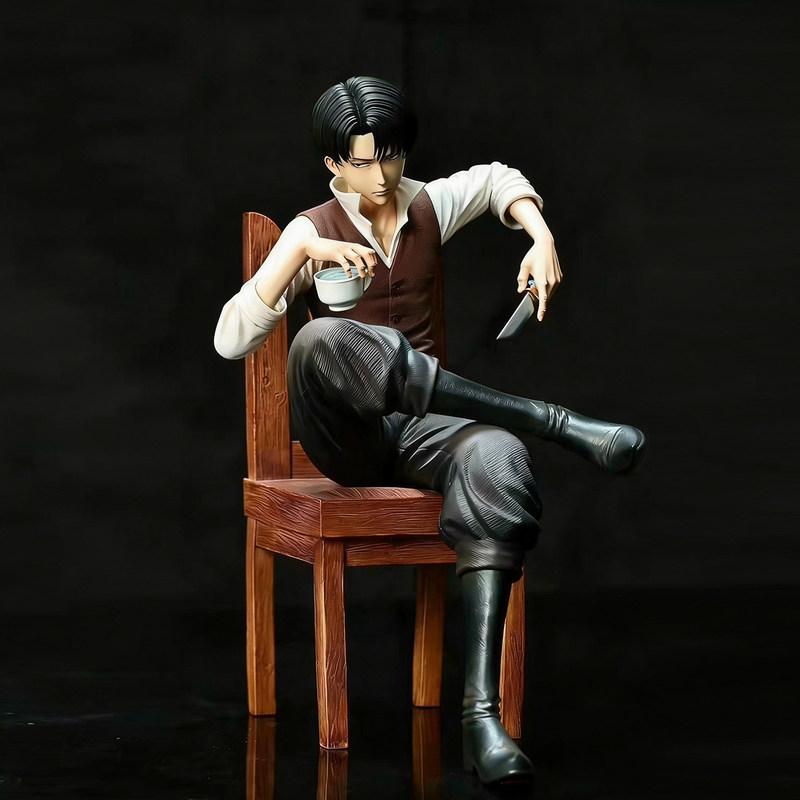 In Stock 19cm Attack On Titan Anime Figures Levi Ackerman Model Sitting Posture Model Toys Statue Gk Figurine Decoration Gifts