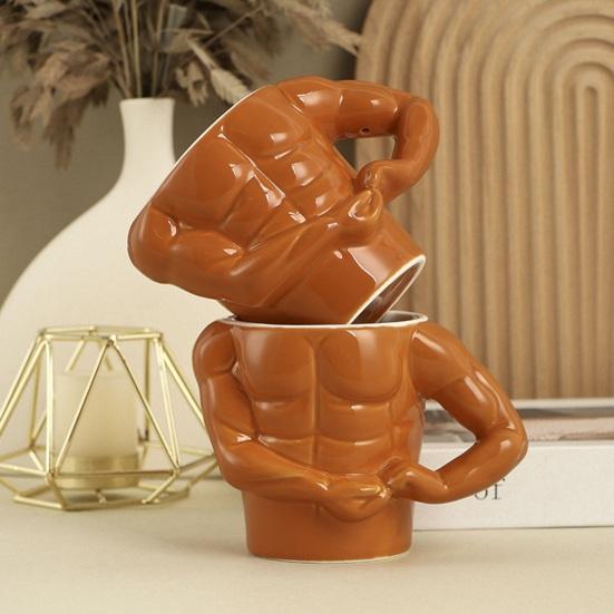 Lustige Kaffeetasse Neuheit Muskelmann-förmige Tasse Neuheit Keramiktasse mit Löffel Geburtstags-Weihnachtsgeschenke für Muskelliebhaber