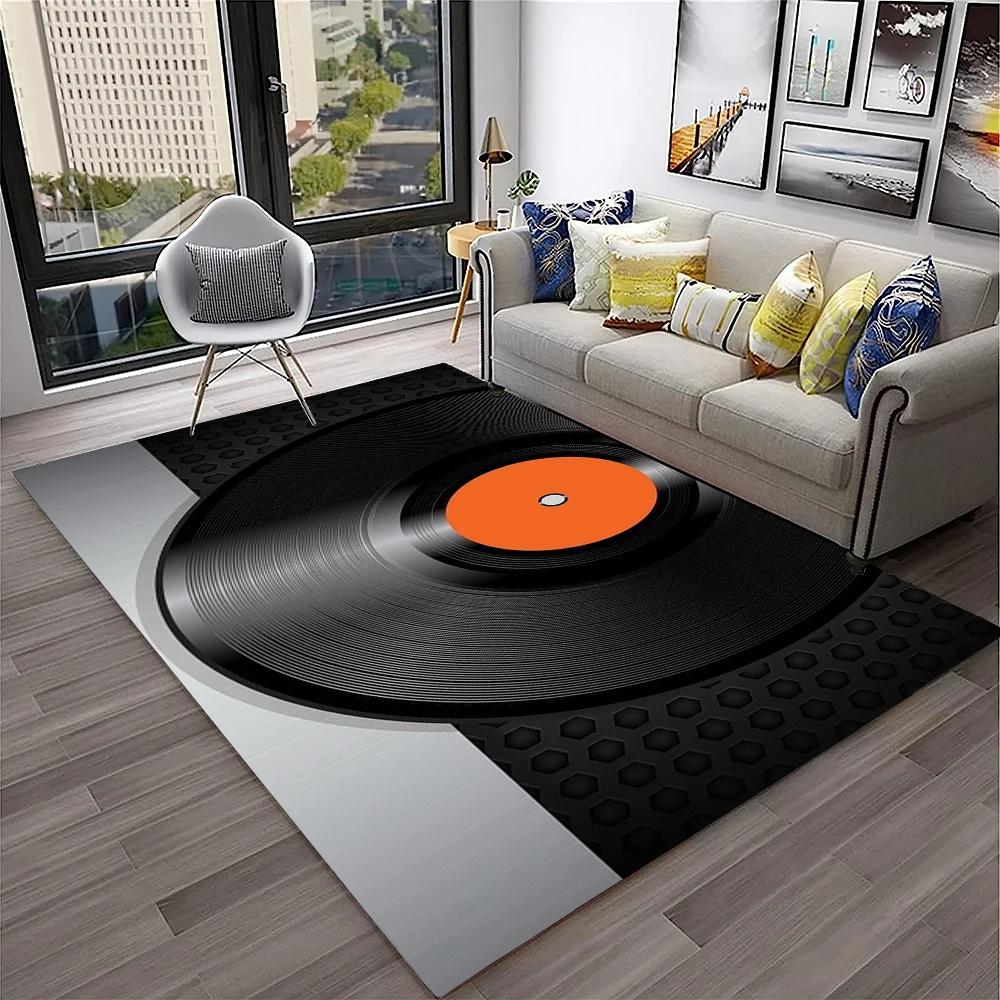 3D Retro Vinylskiva Musikkonst Matta för Hem Vardagsrum Sovrum Soffa Dörrmatta Dekor, Lekmatta för Barn Halkfri Golvmatta