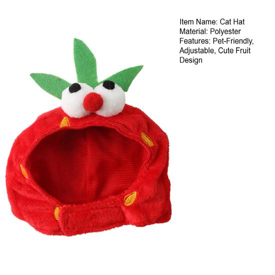 Cute Fruit Cat Hat Plush Pineapple Kitten Hat with Eyes Adjustable Watermelon Strawberry Soft Pet Hat for Cats And Small Dogs Party Costume Photo Prop