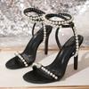 Fashion Luxury Heeled Sandals for Women Summer Open Toe Buckle Strap Women Sandals Sexy String Bead Thin High Heels Banquet Prom Shoe