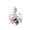 Charms Copper Couple Kitten Pink Heart Pendants Fit Charms Plata Original Bracelet Beads Women Jewellery Making Gifts