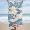 1 Bohemien Sardine Print Retro Strandlaken - Zacht Sneldrogend, Blauw en Vintage Design, Perfect voor Strand, Zwembad, Yoga, Kamperen
