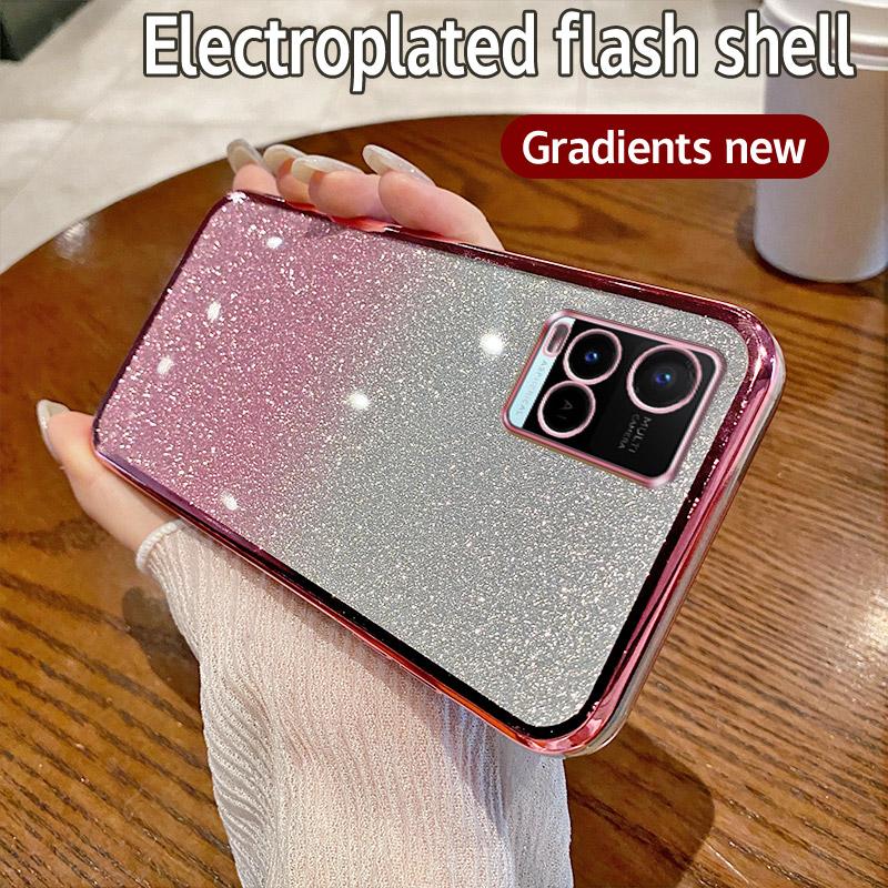For Vivo Y33S Case Vivo Y33t Y21 Y21S Y21A Y21T Y21E Phone Case Shiny Glitter Plating Silicone Camera Lens Soft Back Cover