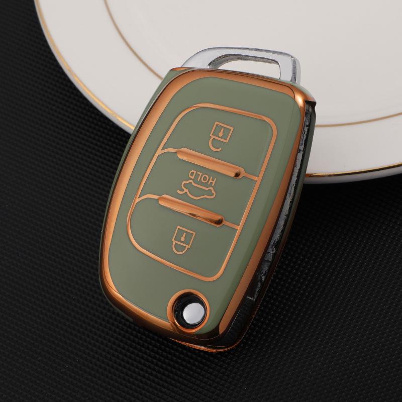 Premium Hyundai Key Cover: Mistra, Elantra, Ix35, Santa Fe, Ix25 - Gold Edged Full Wrap Protective Case.