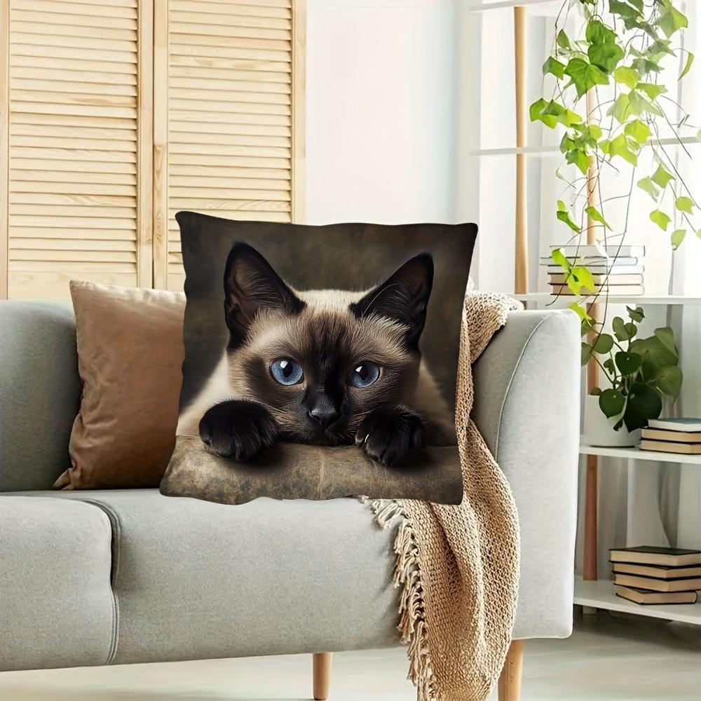 Siamese Cat Close-Up Pillow Case Soft Skin-Friendly Material Pet Lovers Bedroom, Sofa Pillow Case Home Decor