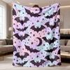 Pastellverlauf Fledermaus Stern Mond Flanell Decke Gotischer Halloween Stil Weiche Decke Für Schlafzimmer Sofa Heimdeko Decke