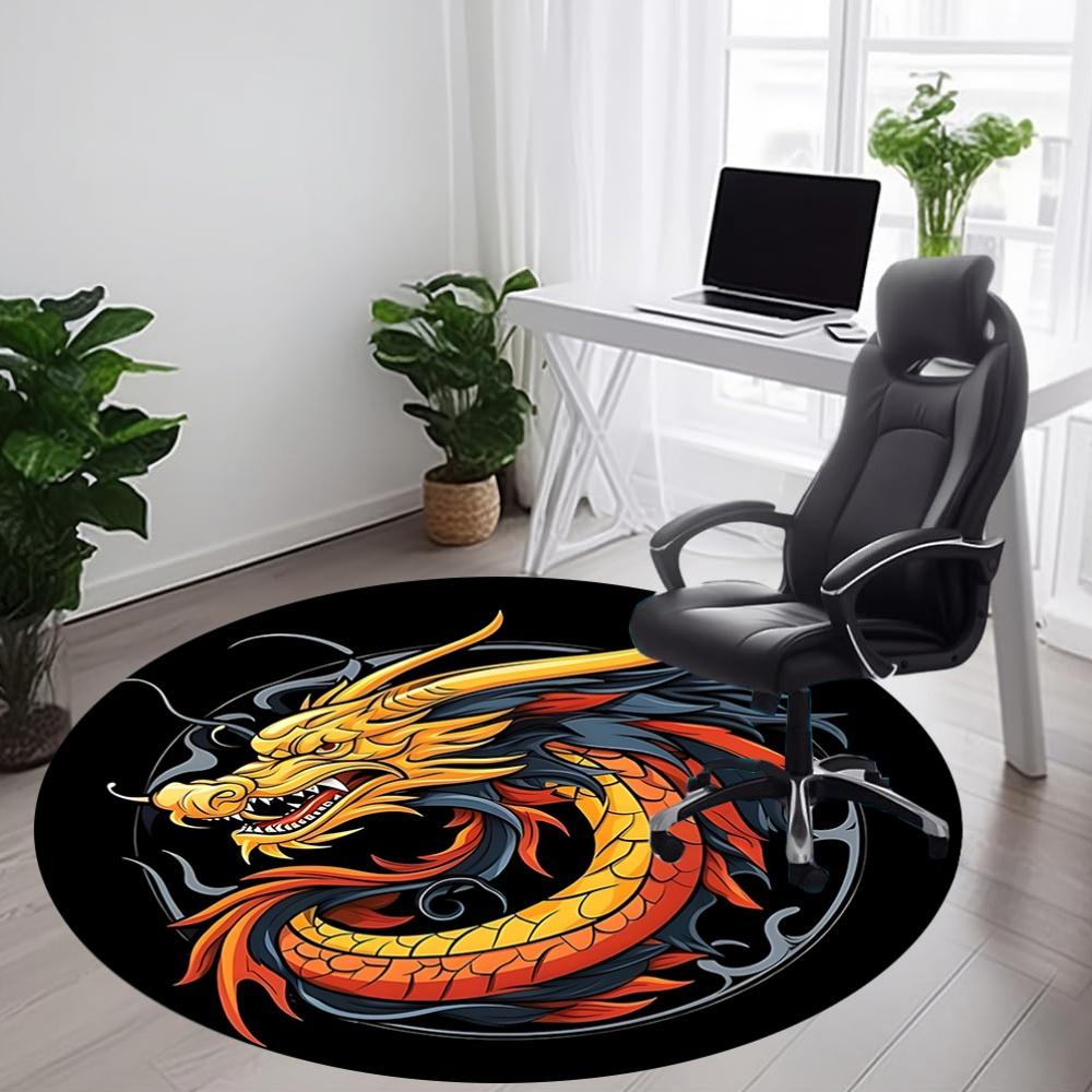 1 pièce Tapis Rond YinYang Dragon pour Bureau, Sous les Chaises de Bureau Chambre à Coucher Salon Décoration de Maison, Déco de Pièce, Disponible en Différentes Tailles