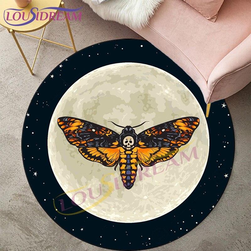 Nāves kožu paklāji viesistabas zonai Paklājs Gothic Skull Apaļš paklājs Grīdas Paklājiņš Butterfly Moon Star Paklājs Durvju paklājs