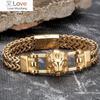 Stainless Steel Chain Bracelet Men Gold Lion Wolf Punk Hand Magnetic Fashion Wristband Jewelry Wholesale Friend Gift Accessories
