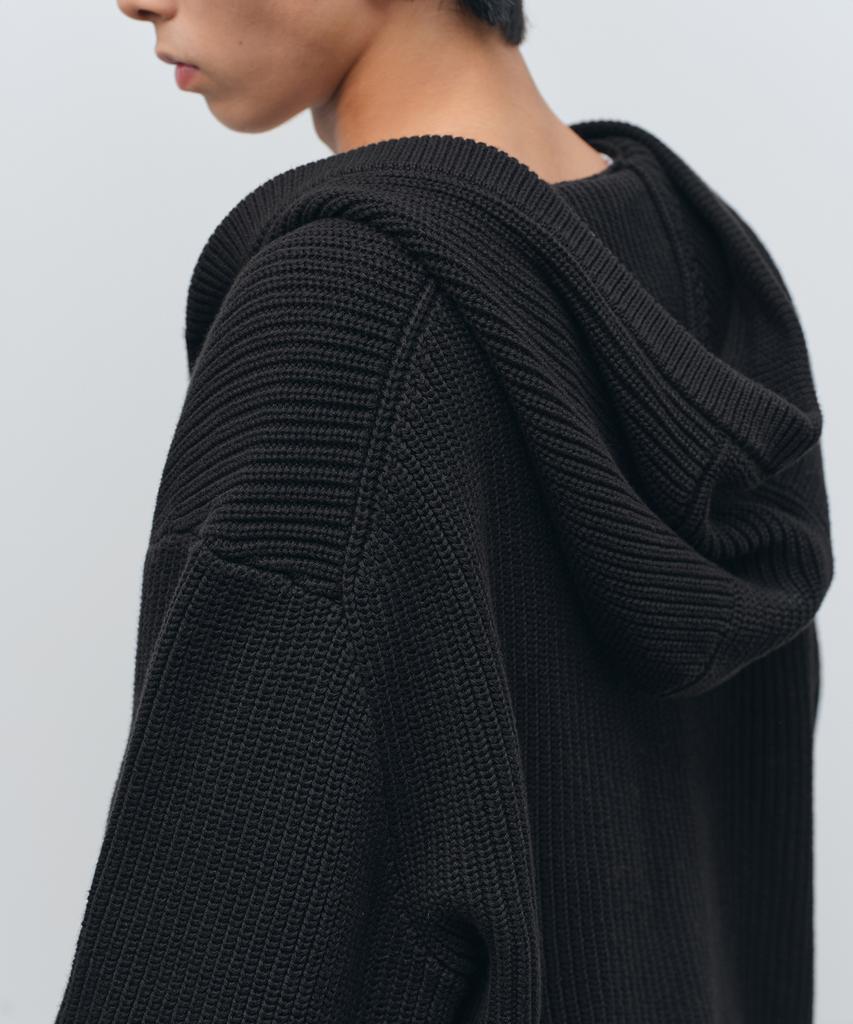 Musinsa Standard Ribbed Knit Hooded Cardigan [Black]