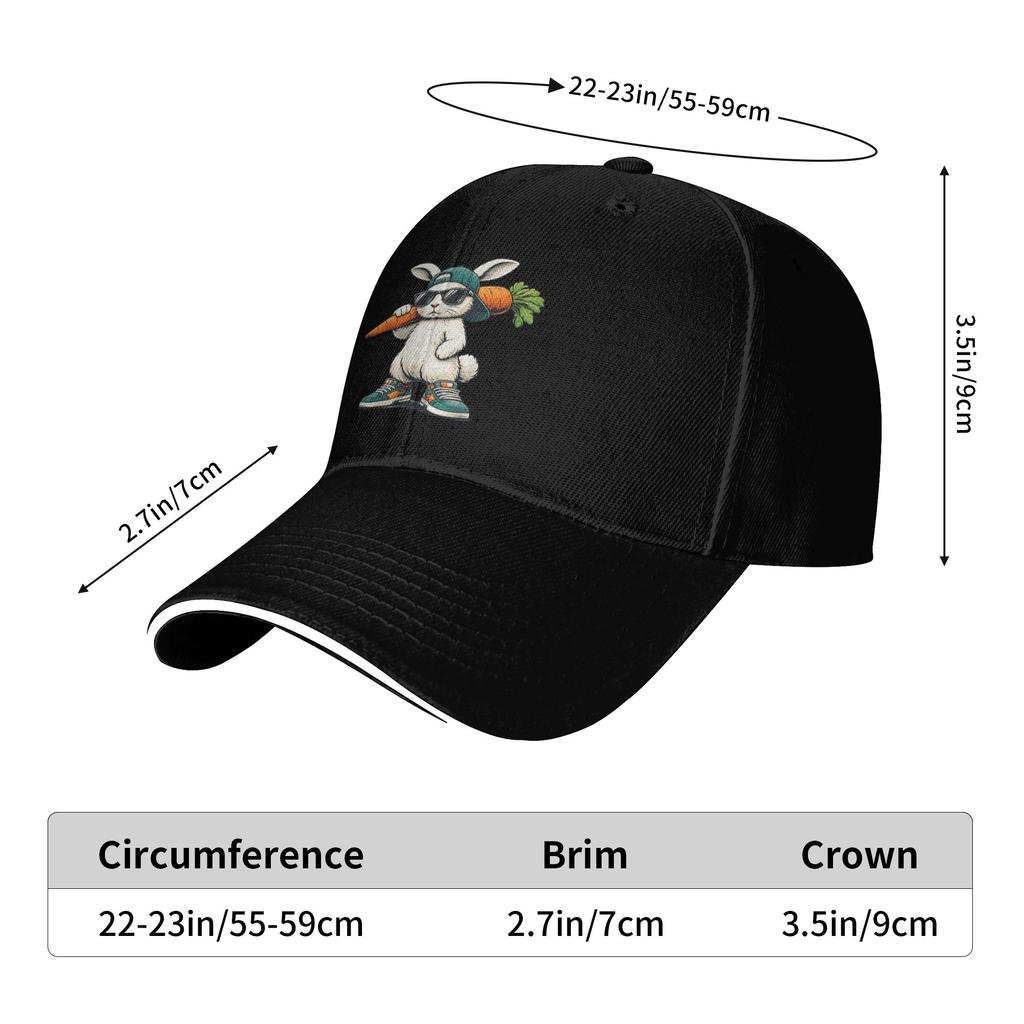 Funny Easter Bunny with Carrot Rabbit Casual Baseball Cap Outdoor Gym Trucker Hat Spring Sunscreen Men Fitted Retro Snapback Cap
