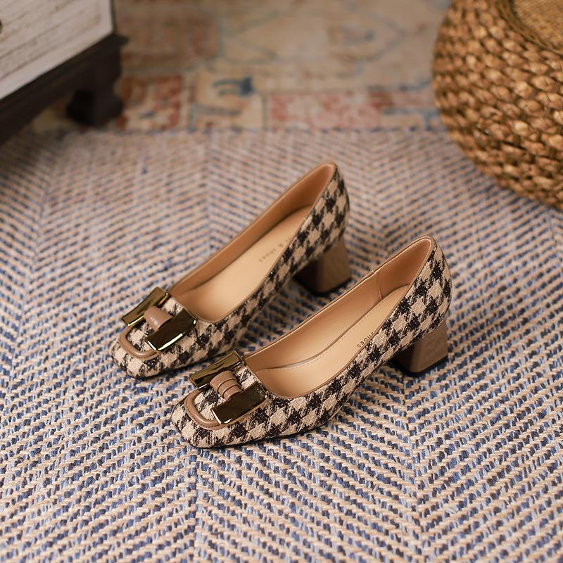 Retro Shoes Women's Autumn  New Square Toe Chunky Heel High Heels Niche Design