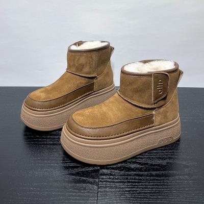 Cm bottes de neige à semelles épaisses rehaussantes pour femmes hiver velours épaissi chaussures en coton chaudes look sympa polyvalentes bottines courtes en cuir