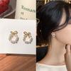 Versatile Pearl Wreath Stud Earrings Bow Earrings New Korean Internet Celebrity Earrings Women