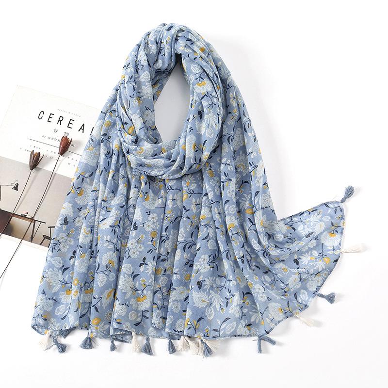 Autumn Viscose Cotton Scarf Women Lovely Floral Shawls Wraps Lady Thin Scarves Fashion Tassels Pashmina Quality Foulard New