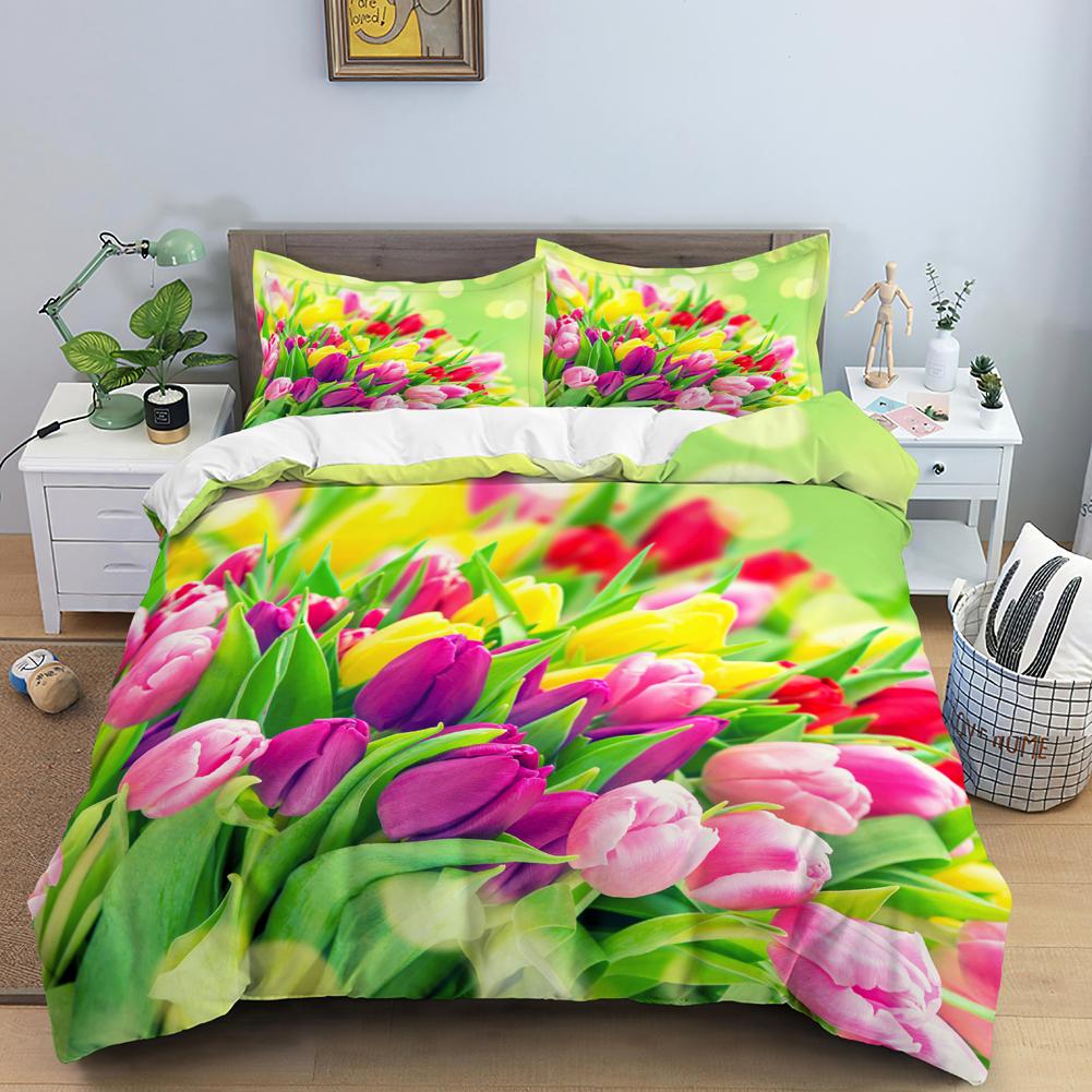 Luxury Bedding Set 3D Print Tulip Rose Print Duvet Cover Set Quilt Cover King Queen Size For Wedding Polyester Comforter Cover