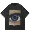 Streetwear Big Eye Graphic Unisex T-Shirt Cotton Washed Black Tshirt Unisex Tops Tees Summer Short Sleeves T Shirt