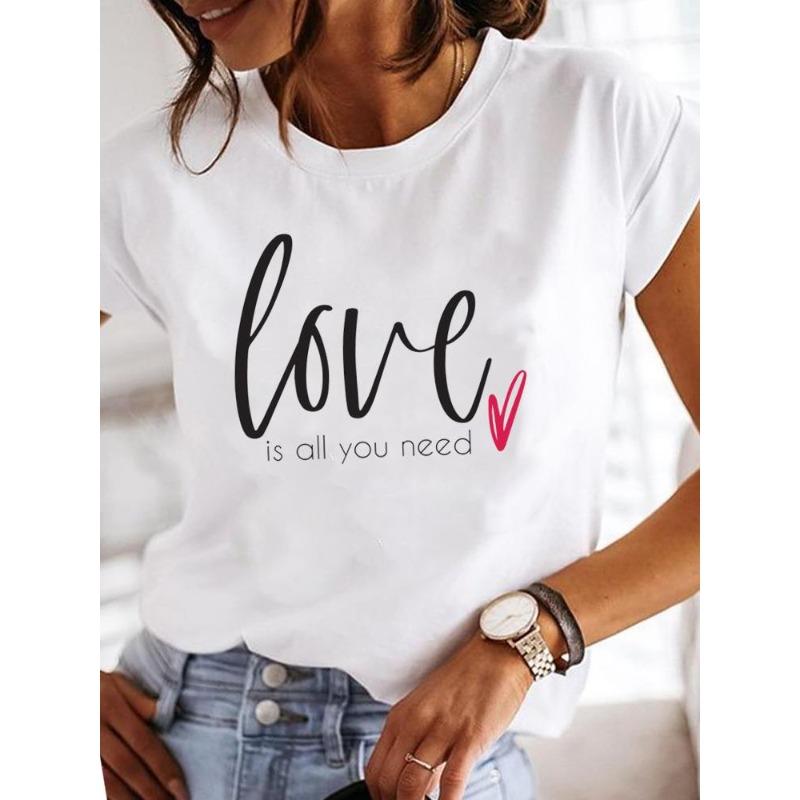 (European Size) 90s Tee Women Letter Cute Trend Style Top Short Sleeve Fashion Print Lady Clothing Casual T-shirt Female Graphic T-shirts