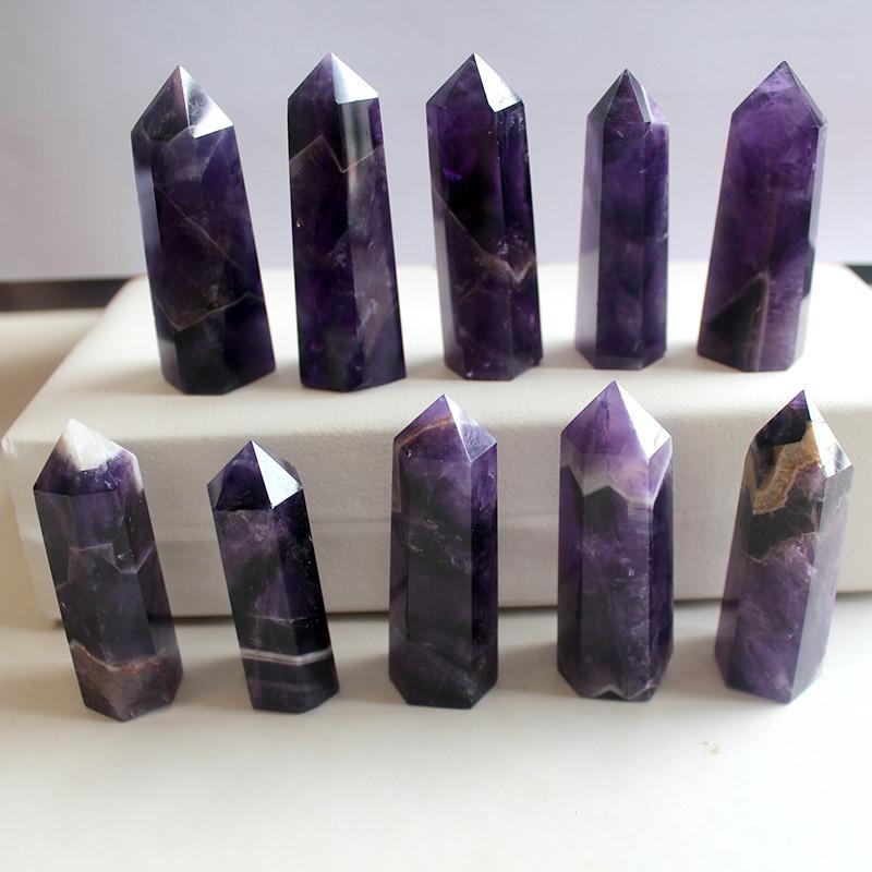 Exquisite natürliche lila Traum-Amethyst-Quarz-Kristallstein-Spitze sechseckiger Stab