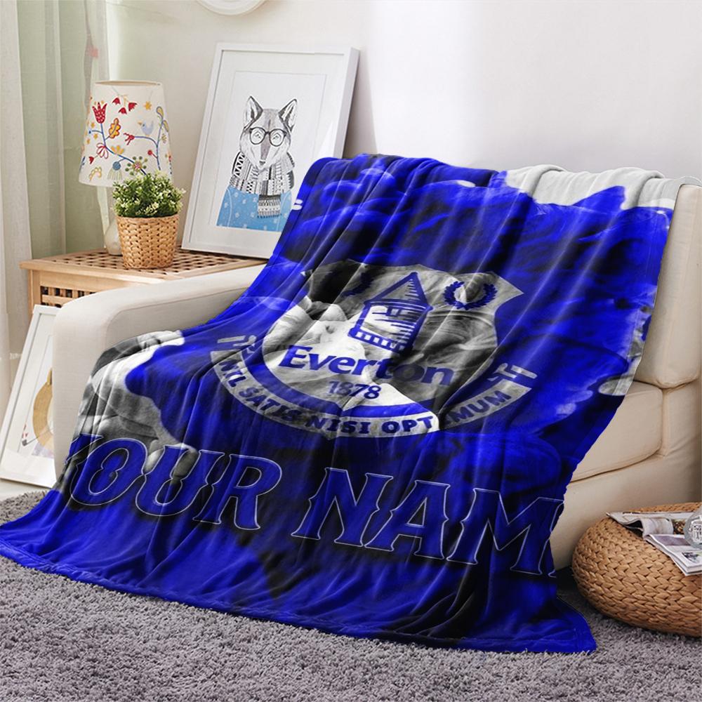 1PC Custom Name Everton FC Patterned Flannel Blanket Suitable For All Seasons for Home Decor Warmth and Comfort Gifts Holiday Present