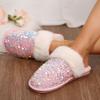 Women Sequin Plush Winter Slippers Sparkly Warm Indoor Outdoor Lazy House Shoes