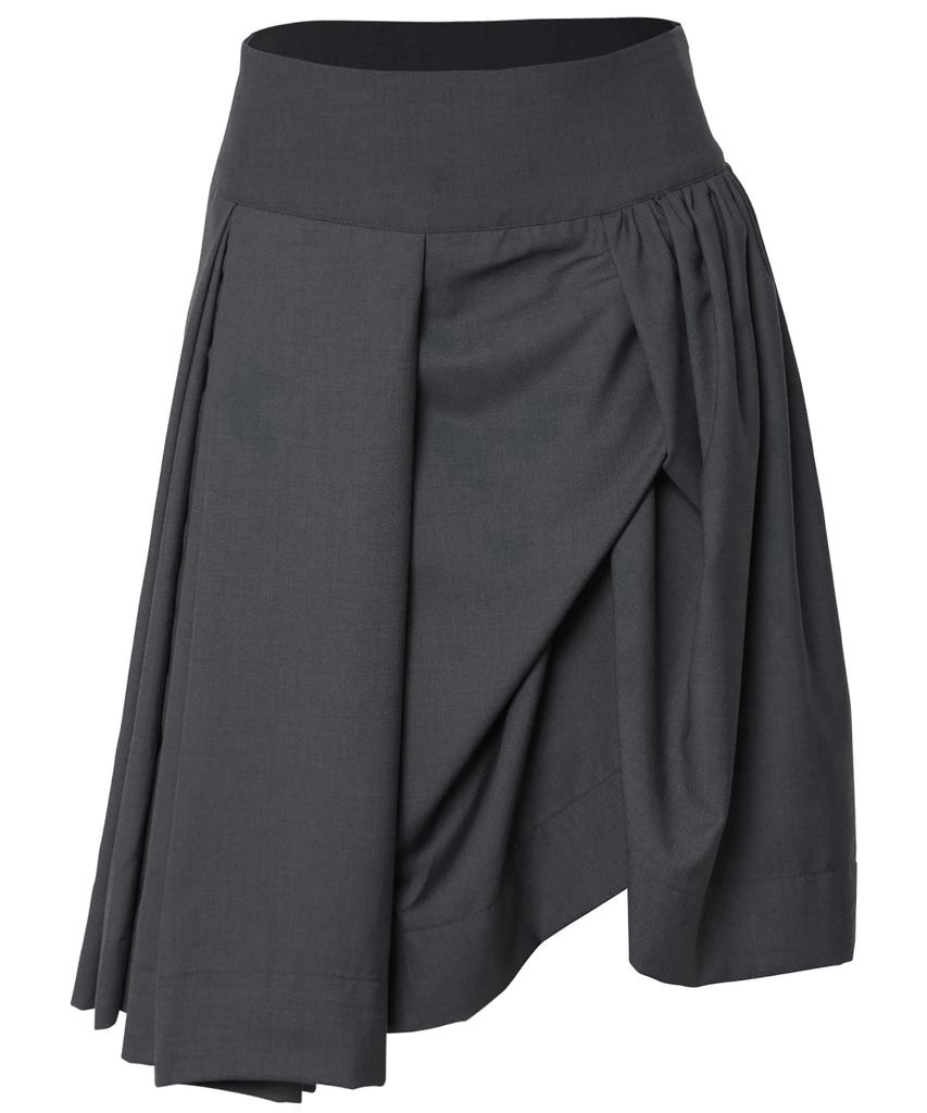 Peulleeoeob Asymmetrical Draped Midi Skirt (Fl-248_Charcoal)