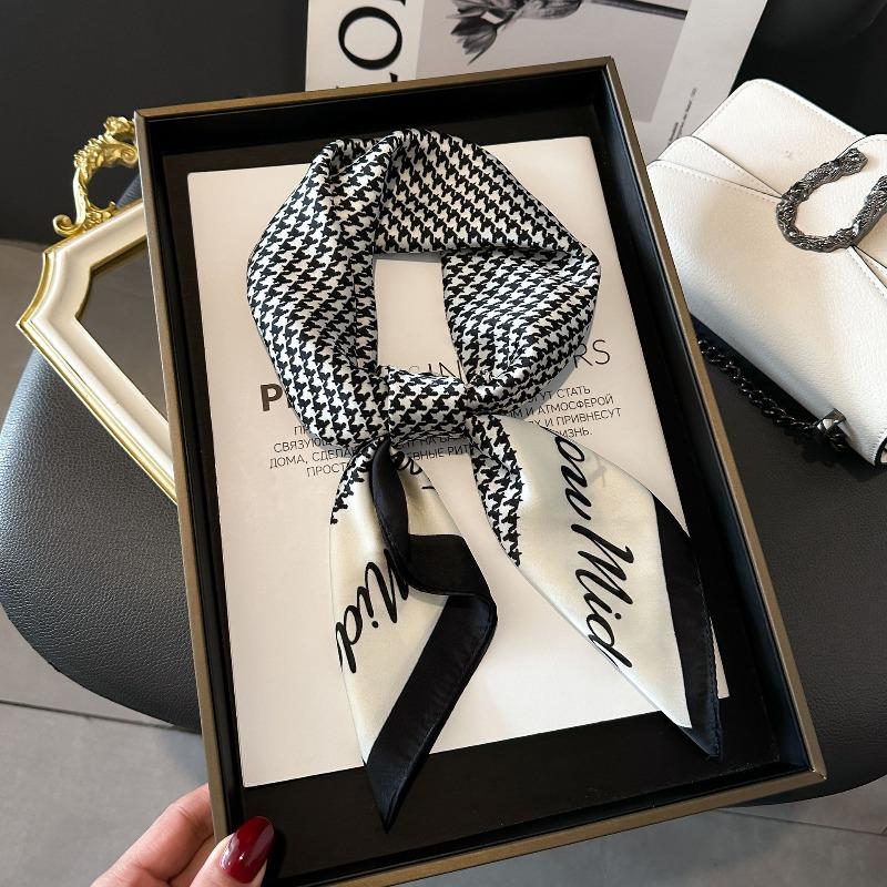 New Striped Silk Scarf Simulation Silk Small Square Scarf Simple Fashion Professional Scarf Silk Scarf Square Scarf High-end Matching