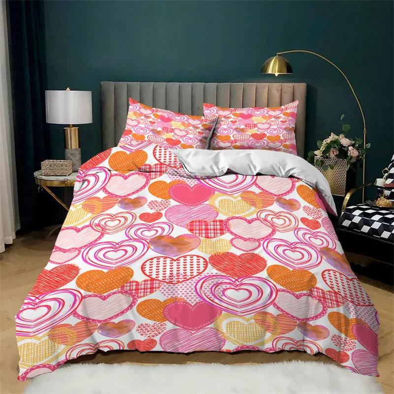 Love Heart Duvet Cover Set Microfiber Bear Comforter Cover Soft Romantic Bedding Sets Valentine's Day For Girls Women Room Decor