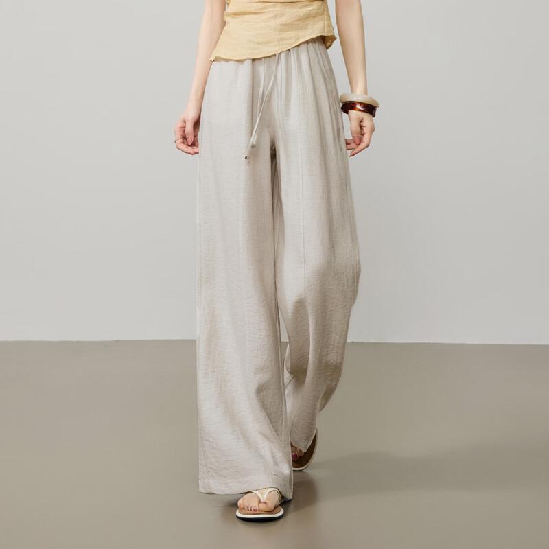 ESE-Y Women's High-Waisted Linen Blend Wide-Leg Pants