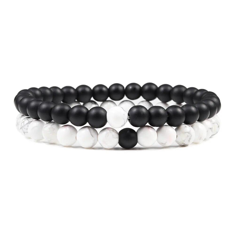 1-2PCS kralen armbanden armbanden set natuurlijke lavasteen koppels afstand energie elastische touw mannen vrouwen beste vriend sieraden cadeau