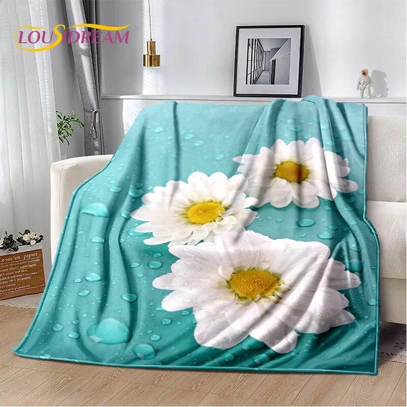 Nordische 3D-Gänseblümchen-Blume, weiche Plüschdecke, Flanelldecke, Überwurf, Decke für Wohnzimmer, Schlafzimmer, Bett, Sofa, Picknick, Bettdecke