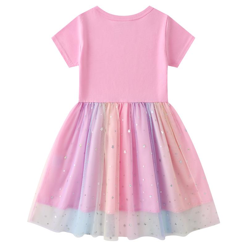 Girls' Kpop Rainbow Sequin Mesh Dress - Long Sleeve, Perfect for Spring & Autumn