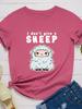 Je M'en Fous Imprimé Mouton T-Shirt Femme Manches Courtes Col O Ample T-Shirt Femme Hauts Vêtements Camisetas Mujer