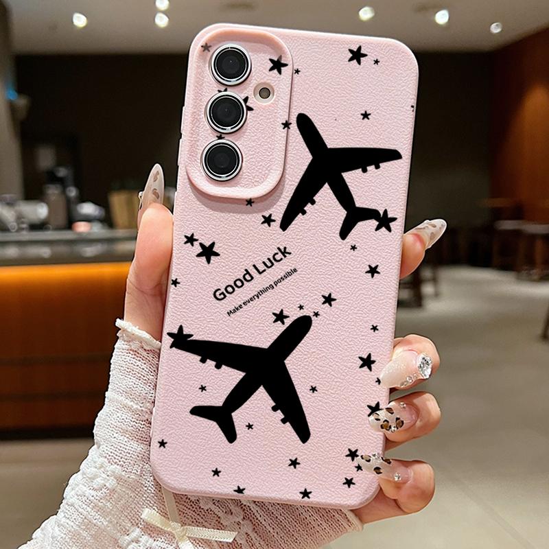 For Samsung S25 S24 FE S23 Ultra S22 A56 A36 A16 A15 A55 Phone Case Airplane Pattern Soft Slim Shockproof Matte TPU Leather Texture Back Cover