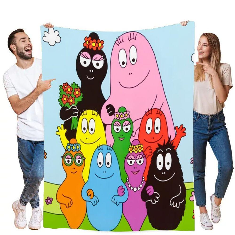 Colorful Barbapapa Family Throw Blanket - Whimsical Blob-Shaped Characters Design for Family Snuggles, Cozy Soft Microfiber Blan