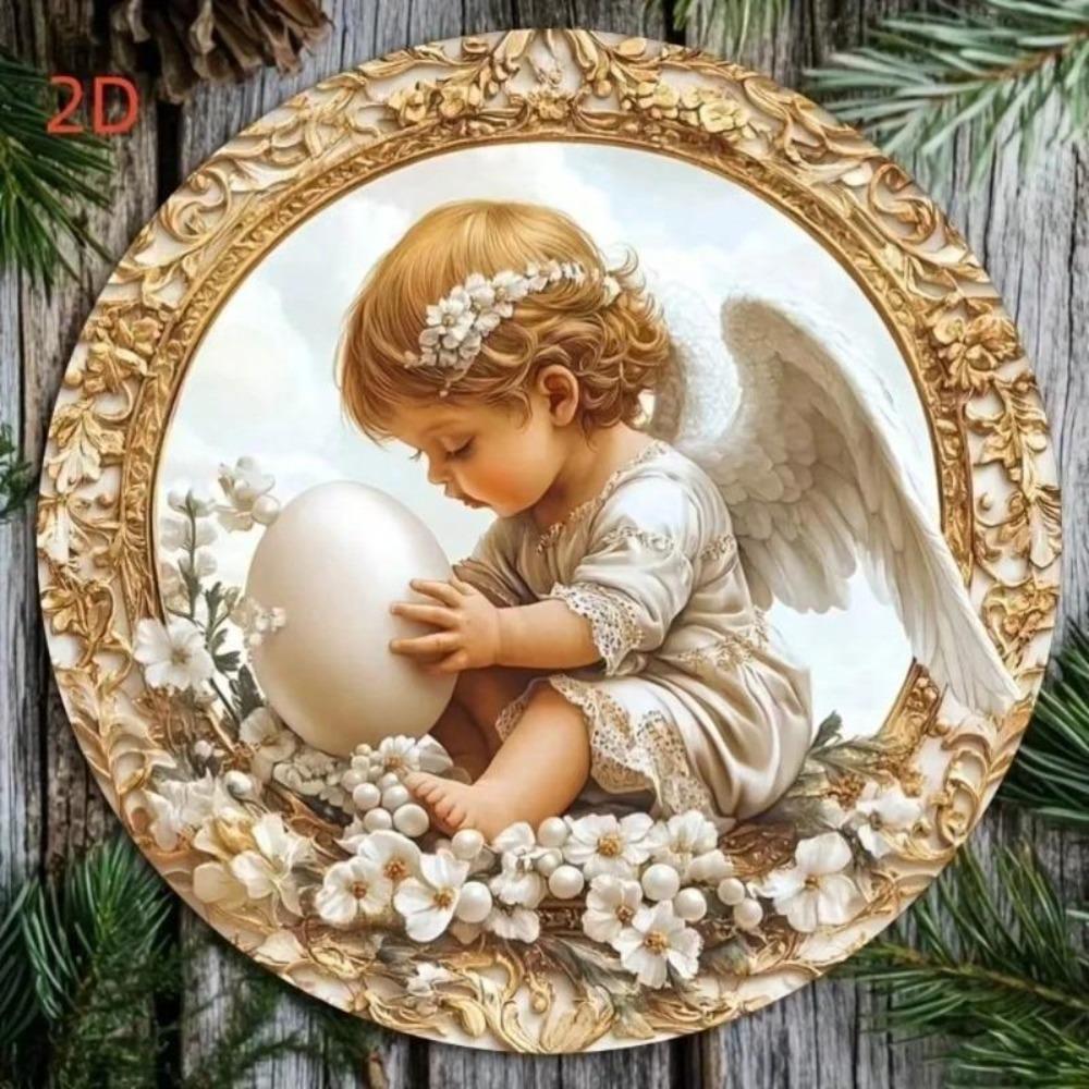 Vintage Metal Floral Angel Art Gold Frame Round Wall Decor Gift Home Cafe