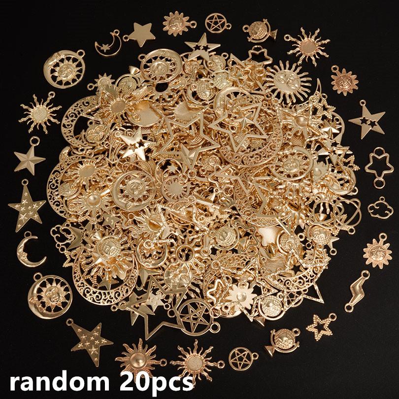 Light Gold Color Random Mix 10/20/30/50pcs Sun Moon Star Charms For Jewelry Making Materials To Make Bracelets Handmade Pendant
