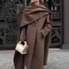 Womens Long Wool Blend Coat With Scarf Collar Classic Oversized Trench Outerwear Gray Brown Yellow