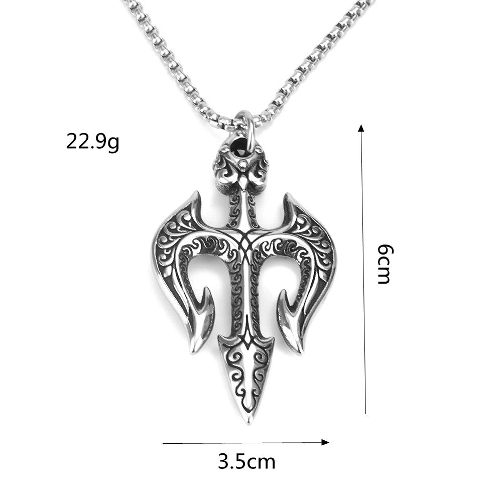 Colier Vintage Titan Poseidon Trident Oțel Titanic pentru Bărbați Pandantiv Bijuterie Mitologie Vikingă