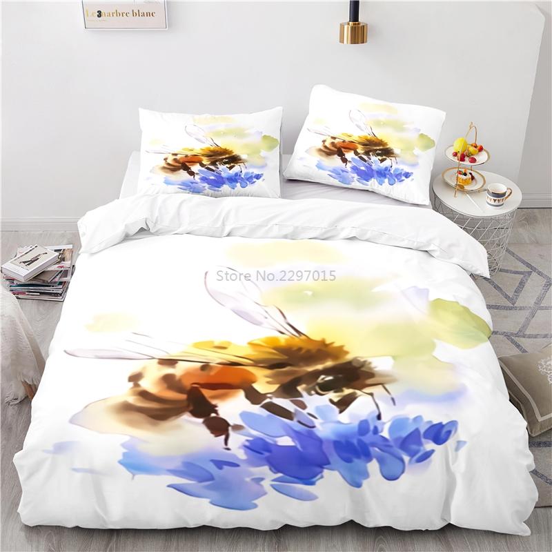 Black White Crown Honeybee Printed 3d Bedding Set Art Pattern Home Decor Duvet Cover Sets Pillowcase Twin Full Queen King Size
