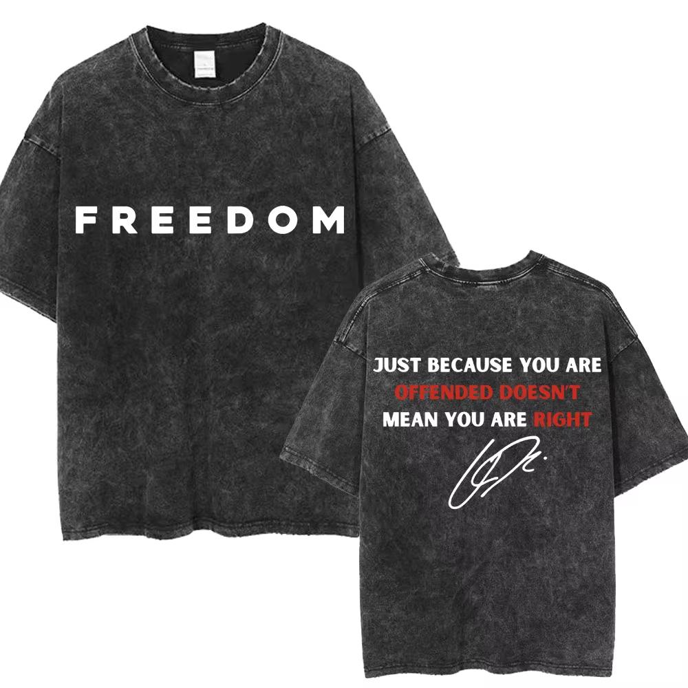 Justice for Charlie Kirk Freedom Washed T Shirts Fashion Men Women Vintage T Shirts Oversized 100% Cotton Casual Tees Streetwear