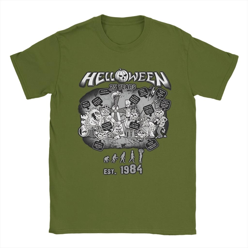 Men T-Shirt Helloween Band Humor Pure Cotton Tees Short Sleeve T Shirts Round Neck Clothing Plus Size