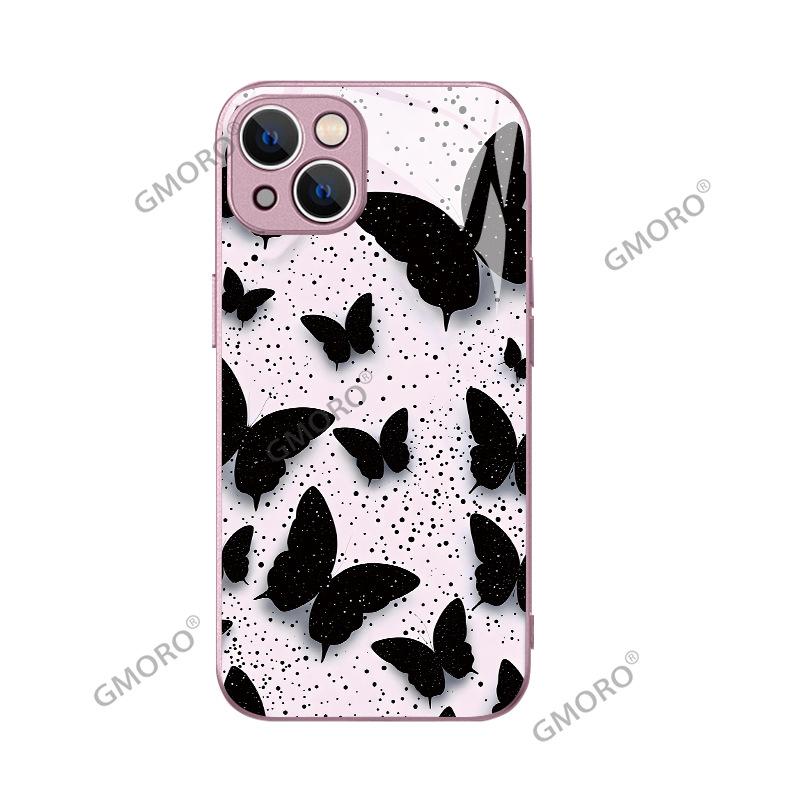 European and American hot-selling trendy brand black butterfly is suitable for Apple 17promax fashion sense mobile phone case 16 women's glass case