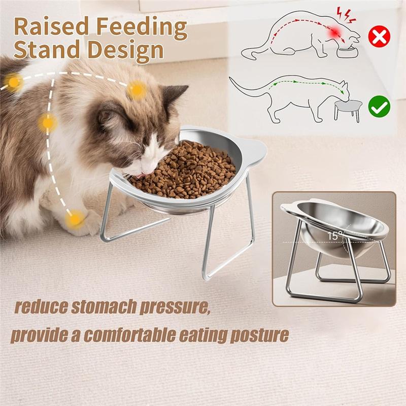 Gamelles pour chat en acier inoxydable surélevées pour soulager la fatigue des moustaches, Assiettes pour chat, Gamelles d'eau pour animaux de compagnie, Gamelles pour chatons, Gamelles pour animaux de compagnie pour chats, Gamelles pour nourriture
