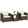 Rattan Bistro Set, 3-piece Garden Furniture Set with 2 Armchairs, 2-Tier Glass Table, Removable Seat Cushions Cream White