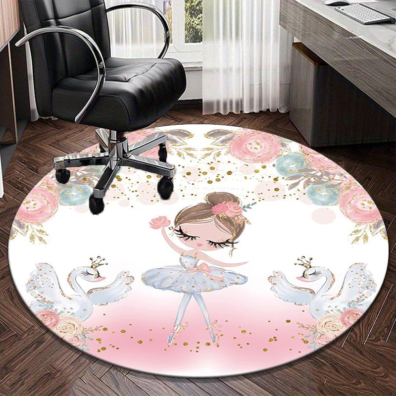 Ballerina With Swans And Flowers Round Carpet Chair Cushion Round Entryway Rug, Soft Round Rugs for Living Room, Bedroom, Circle Carpet Decor Gifts