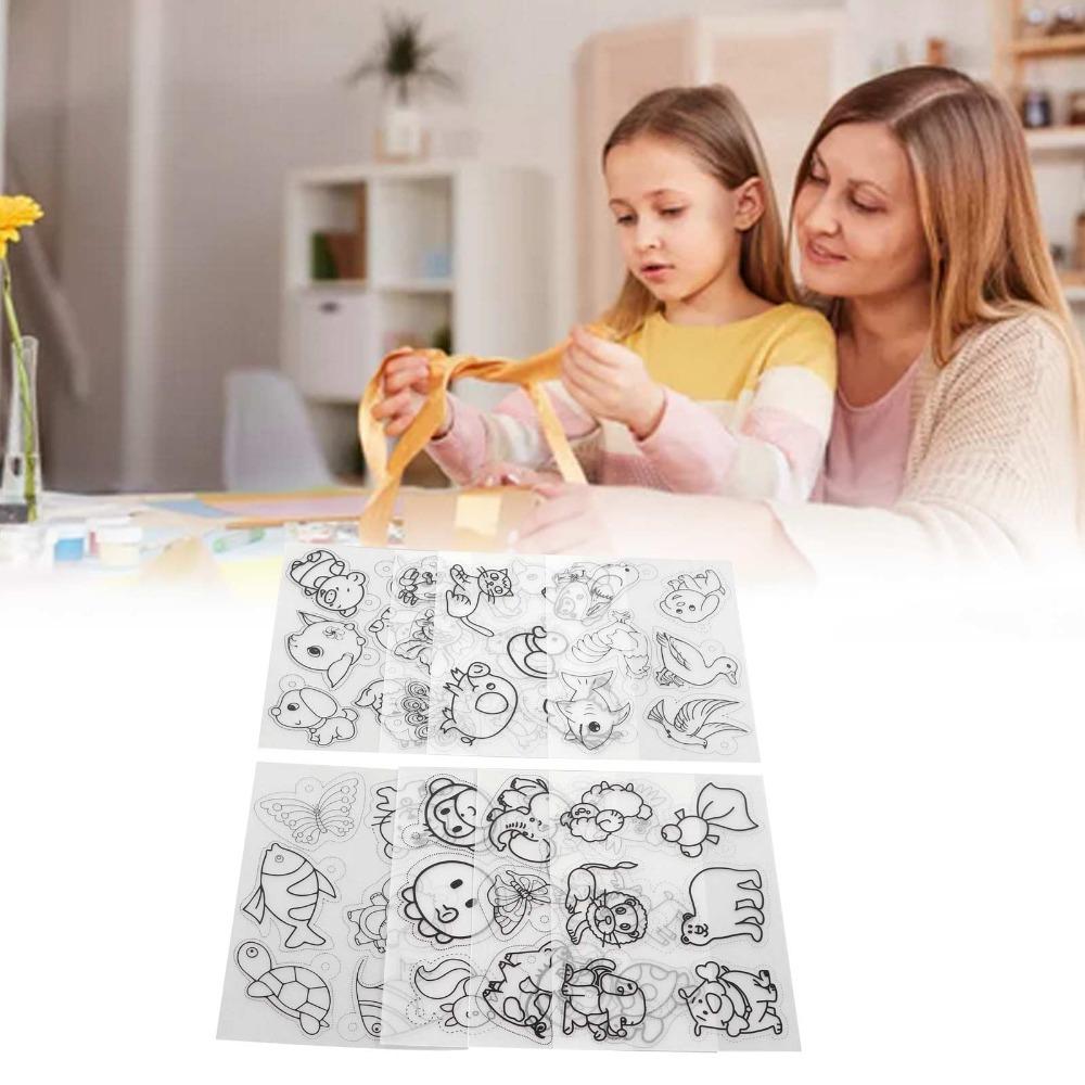 8pcs Colorable Heat Shrink Sheets Different Patterns Shrink Film Sheets DIY Keychain